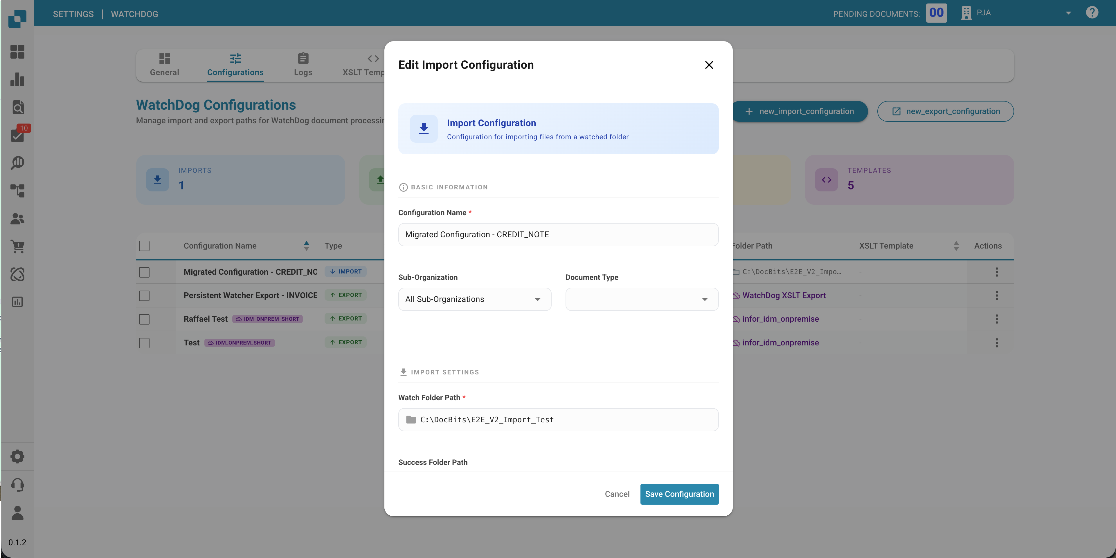 WatchDog Export-Einstellungen