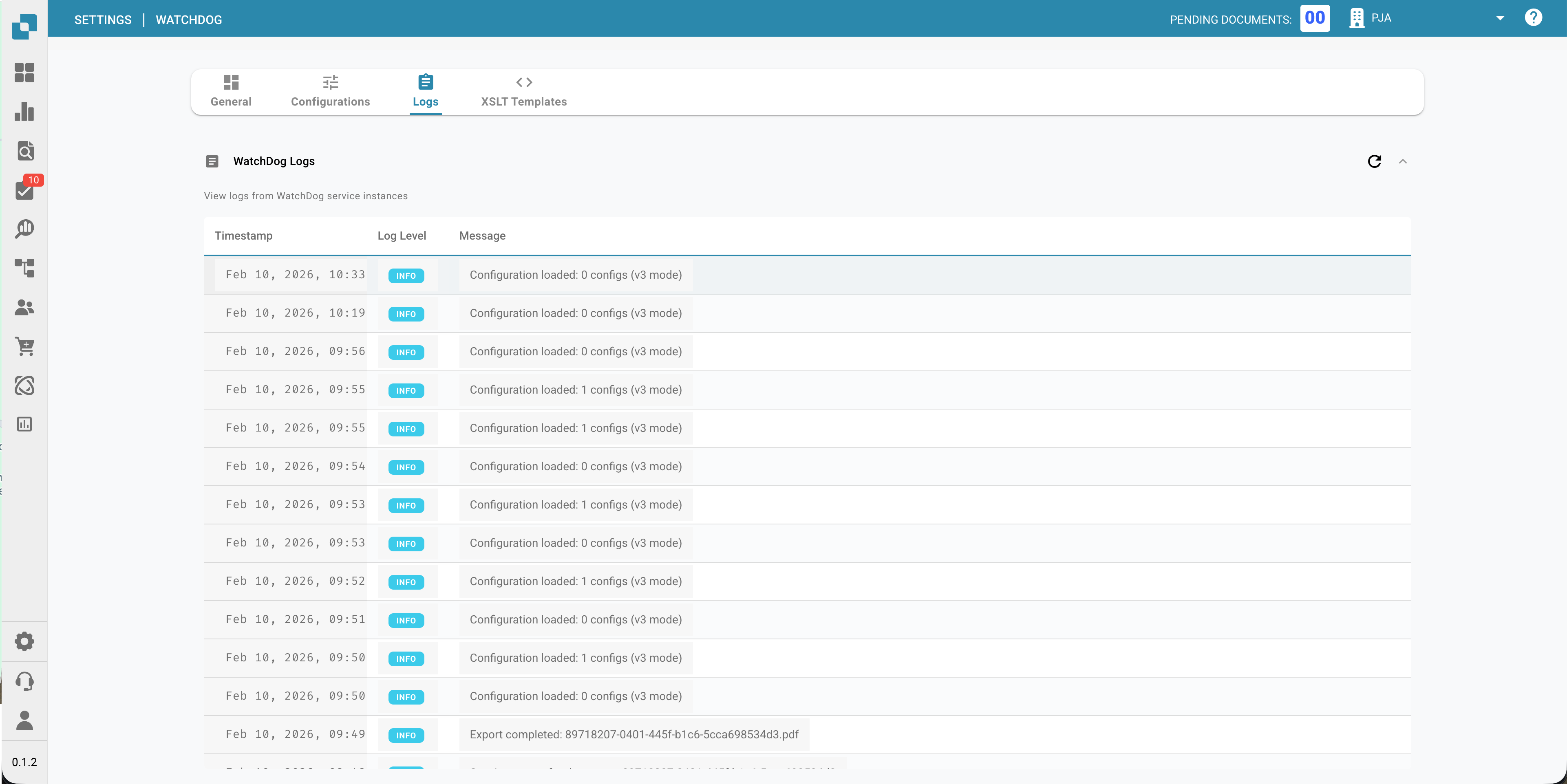 WatchDog Export-Konfigurationsdetails